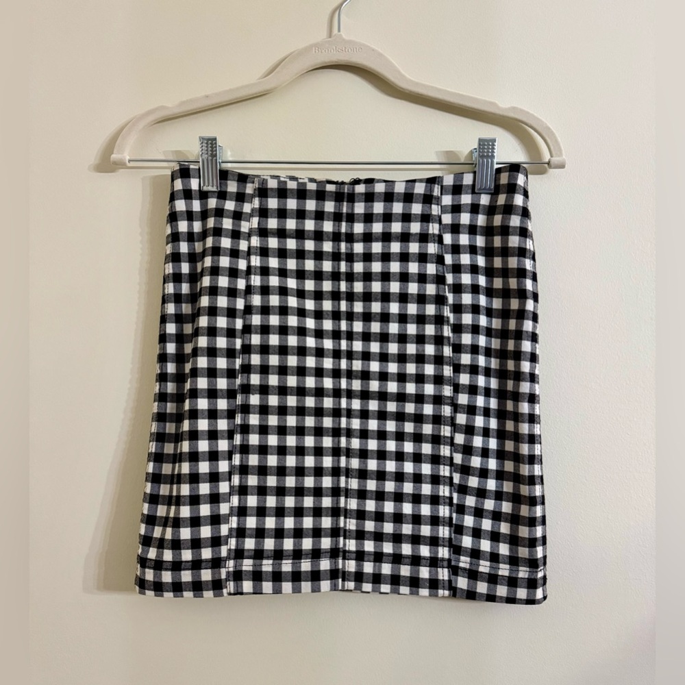 Free People Black & White Gingham Mini Skirt - Picture 3 of 11
